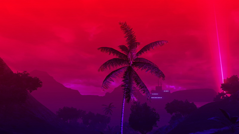 trees, jungle, 1080P, palm trees, neon, Far Cry 3: Blood Dragon, sunset