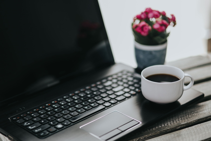 connection, computer, pot, no People, desk, table, pink, tea cup, refreshment, magazine, non-alcoholic beverage, wireless technology, 5K, flowers, laptop