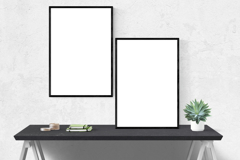 communication, picture frame, leaf, copy space, potted plant, green, white color, office, white, computer, table, empty, technology, pot, frame, mockup