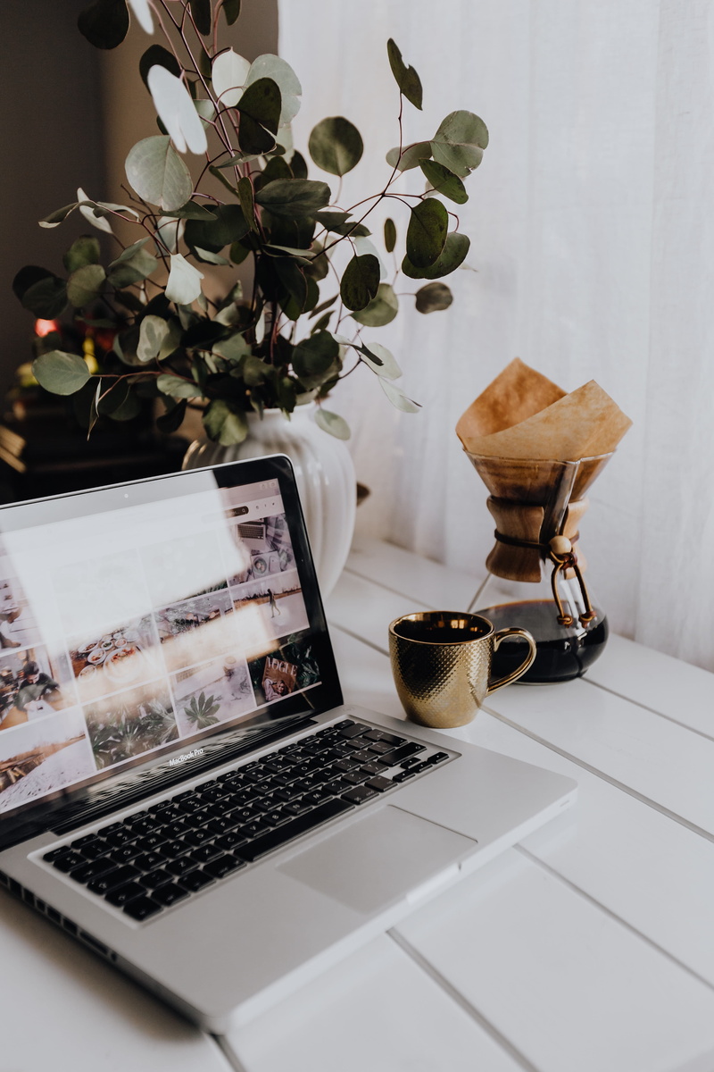 workspace, food and drink, coffee, flowering plant, table, leaf, 5K, work, no people, white, technology, vase, indoors, laptop, drink, still life, interior