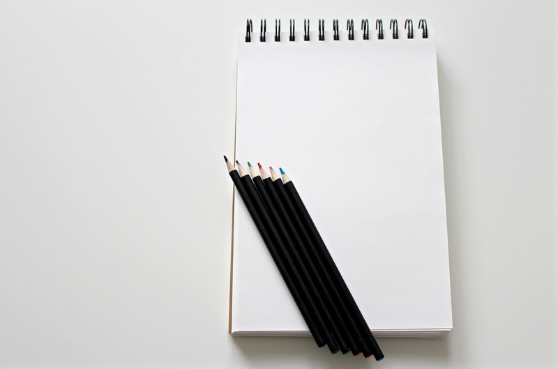 spiral, artists, draw, pencil, notepad, art, creative, Colour Pencils, two objects, leave, 4K, artist, Paint, block, from above, no people, education