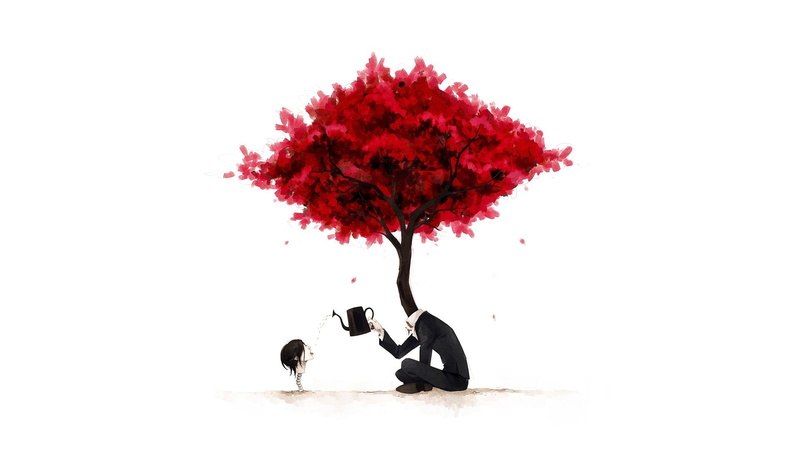 1080P, surreal, trees, spine, face, psychedelic, red