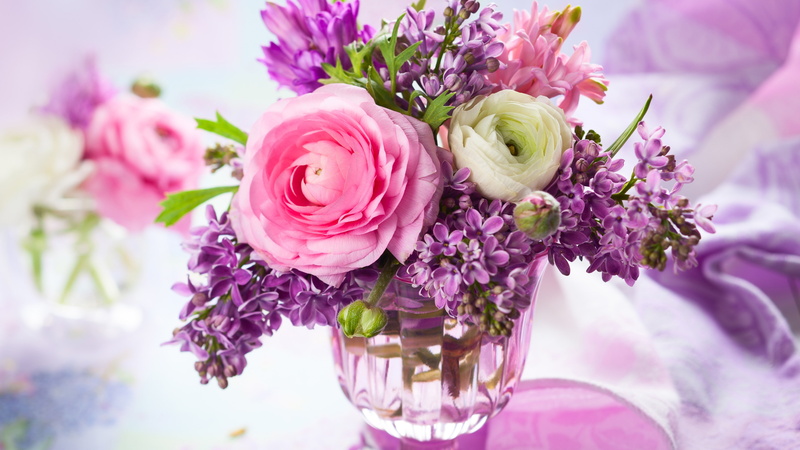 4K, Vase, Bouquet, Decoration, Lilac, Home, Flowers, Rose