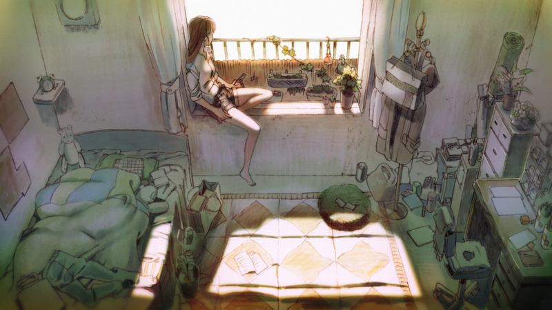 anime girls, girls, bedroom, windowsill, anime, 720P