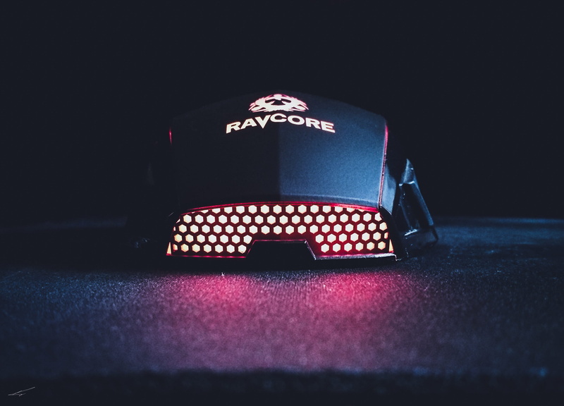 mouse, gear, black background, text, detail, selective focus, typhoon, desk, single object, close-up, connection, copy space, glow, 2K, indoors