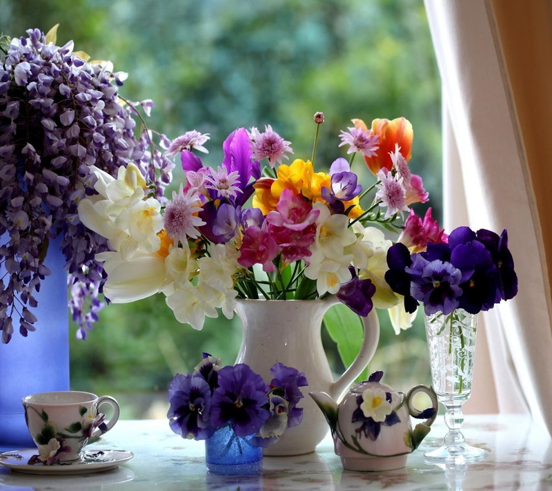 no people, purple, abstract, flower arrangement, arrangement, fragility, table, flower head, flower, decoration, 720P, nature, window, vase, freshness