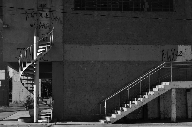 architecture, wall - building feature, graffiti, concrete, vase, 4K, handrail, building, steps and staircases, nature, building exterior, wall, communication