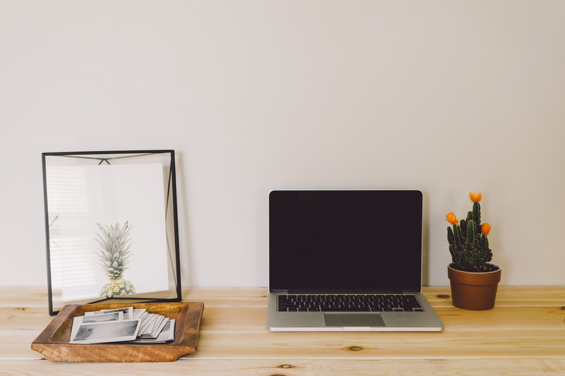 computer Monitor, computer equipment, computer, table, office, surface, brown, plant, technology, pot, wireless technology, computer keyboard, macbook