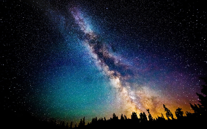 sci, night, dust, mountain, stars, galaxy, color, science, milky, 1080P, scenic, nature, view, forest, fiction, sky, trees