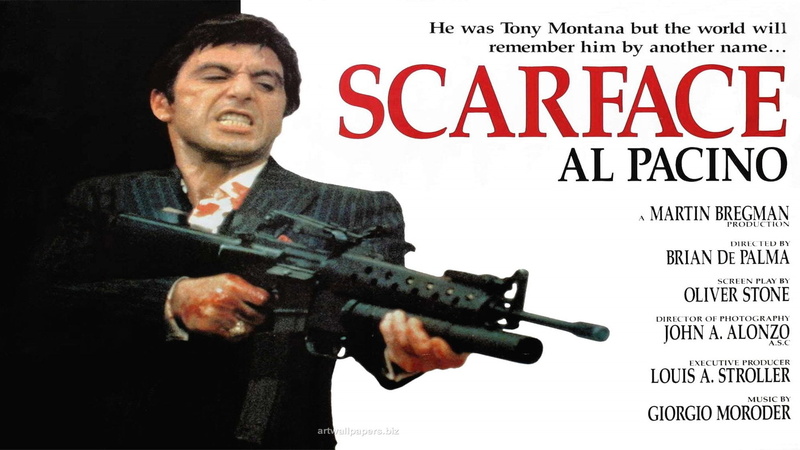 film, weapon, scarface, movie, gun, poster, drama, blood, dark, 1080P, crime