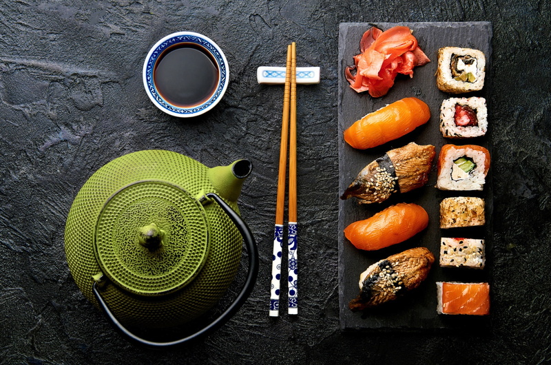 1080P, sushi, kettle, sauce, rolls