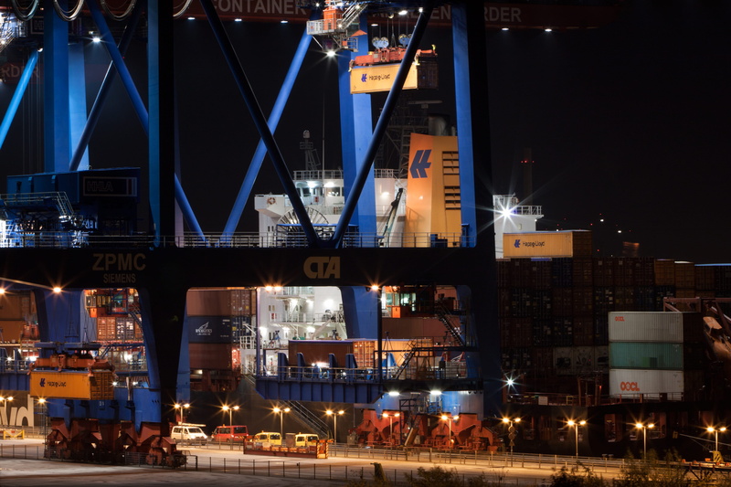 night, freight transportation, outdoors, transportation, pier, built structure, mode of transportation, crane, cityscape, office building exterior, city