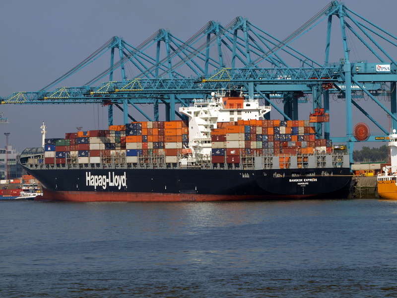 container, pier, mode of transportation, cargo, industry, hapag-lloyd, outdoors, shipping, loading, machinery, no people, waterfront, nautical Vessel, Bangkok