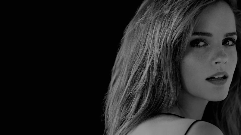 Emma Watson, headshot, indoors, adult, beauty, 1080P, actress, looking at viewer, women, monochrome, face, close-up, hairstyle, one person, copy space