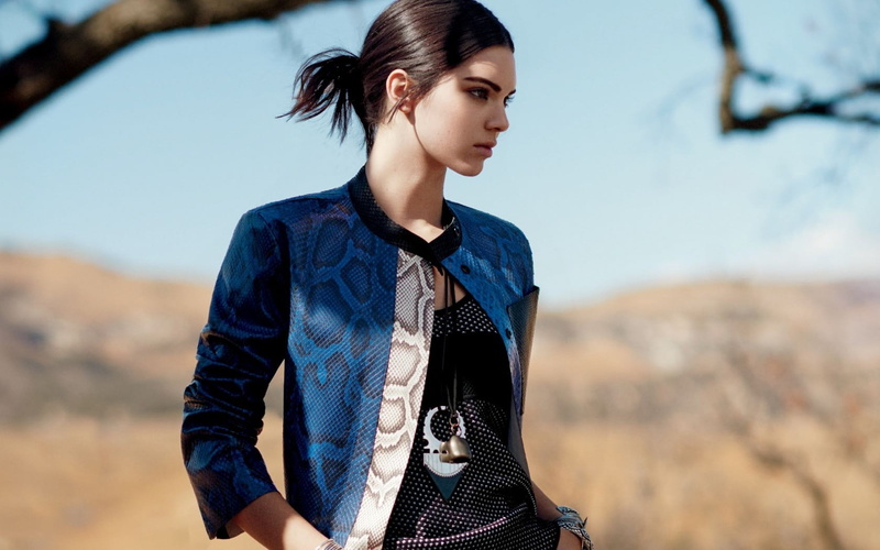 outdoors, contemplation, Kendall Jenner, leather, beauty, day, beautiful woman, looking, model, leisure activity, front view, hairstyle, casual clothing