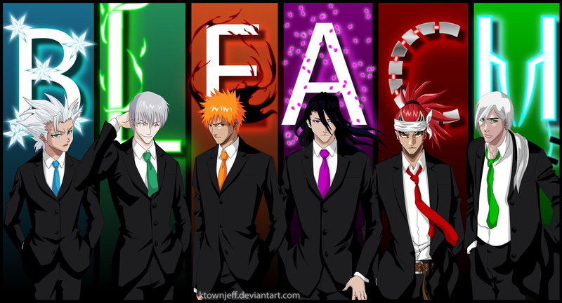 Gin Ichimaru, Tōshirō Hitsugaya, Bleach, Byakuya Kuchiki, illustration, Renji Abarai, Ichigo Kurosaki, Jūshirō Ukitake, 720P