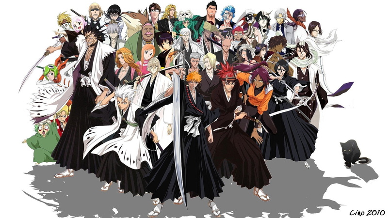 Ikkaku Madarame, Ryūken Ishida, Orihime Inoue, celebration, clothing, standing, large group of people, Shinji Hirako, Isshin Kurosaki, Kaname Tosen, Mashiro Kuna