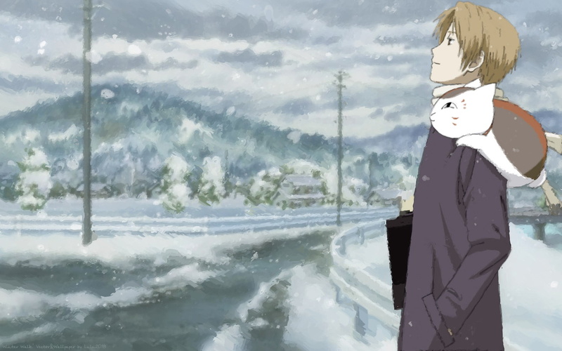 snow, human representation, Natsume Book of Friends, Natsume Yuujinchou, cold temperature, male likeness, black, scarf, representation, day, sky, water