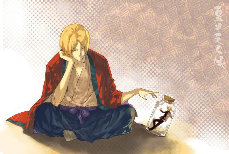 representation, pattern, anime, belief, people, indoors, real people, art and craft, Natsume Book of Friends, religion, creativity, full length, male likeness
