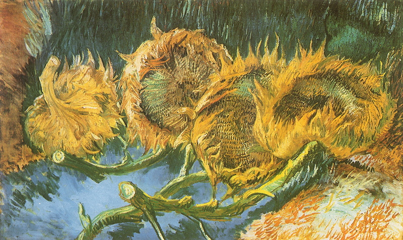 pattern, Vincent Van Gogh, painted image, sunflowers, animal themes, Classic Art, close-up, no people, painting, plant, 2K, multi colored, green color