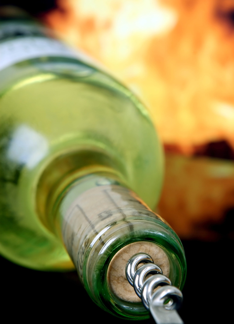 bottle, stainless steel, wine, screw, white, champagne, fire, love, open, handheld, no people, food, romantic, still life, over, implement, photography
