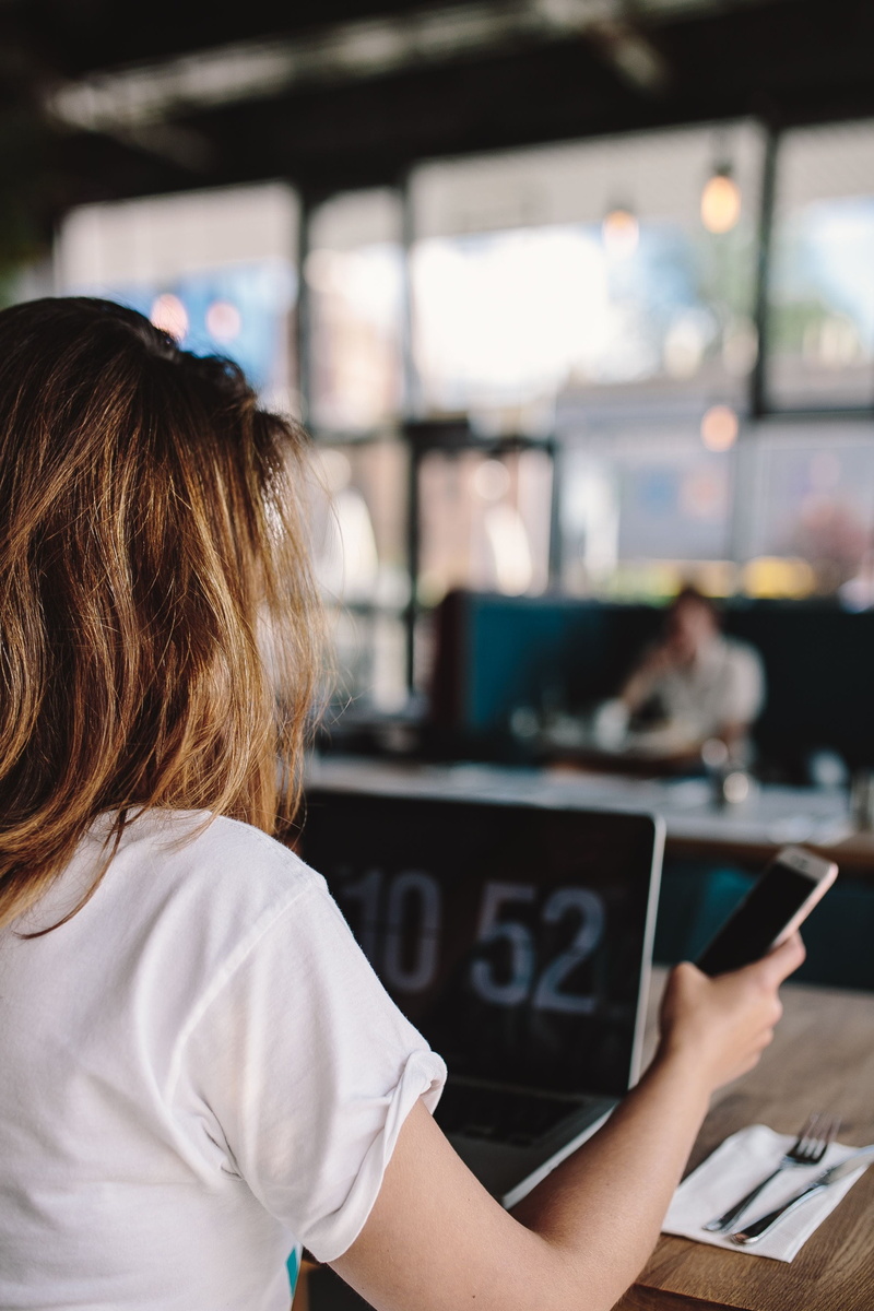women, businesswoman, working, cafe, communication, headshot, macbook, woman, workspace, one person, internet, coffee, portrait, digital Tablet, office
