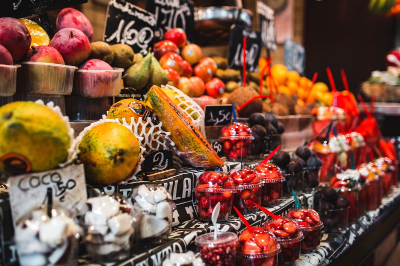 fruits, day, variation, store, healthy Eating, retail, outdoors, Barcelona Spain, for sale, price tag, healthy, sale, large group of objects, abundance