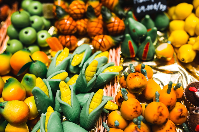 wellbeing, variation, boqueria, food And Drink, fruits, yellow, Barcelona Spain, market, pineapple, orange - Fruit, 5K, food, close-up, business, retail