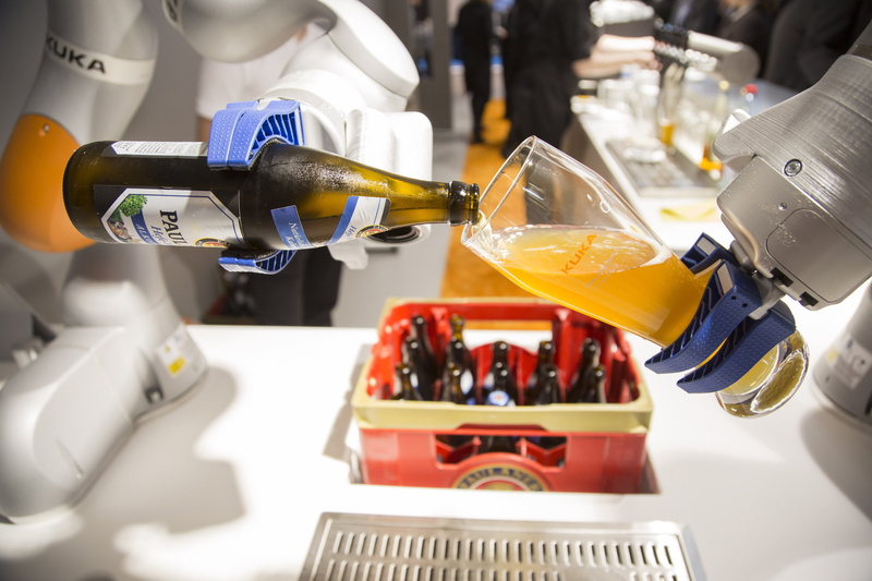 business, machinery, close-up, 4K, indoors, glass, KUKA, drinking glass, pouring, bar, healthcare and medicine, industry, food and drink, bottle, focus on foreground