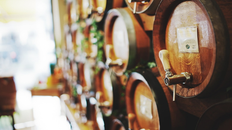 close-up, wine cellar, indoors, focus on foreground, wood - material, business, no people, wine, drink, cylinder, dispenser, still life, selective focus