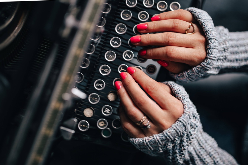 typing, leisure activity, women, typewriting, wine, desk, old, office, vintage, correspondence, focus on foreground, warm clothing, bottle, technology