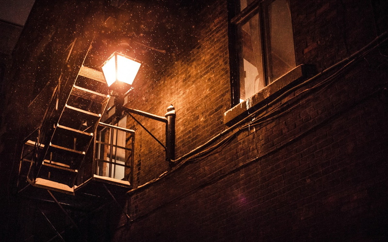 built structure, snow, lighting equipment, framed, lantern, window, railing, wood - material, metal, low angle view, black, wall - building feature, residential district