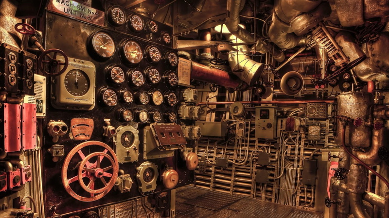machinery, large group of objects, collection, directly above, choice, machine part, variation, old, metal, obsolete, ship control room, abandoned, no people