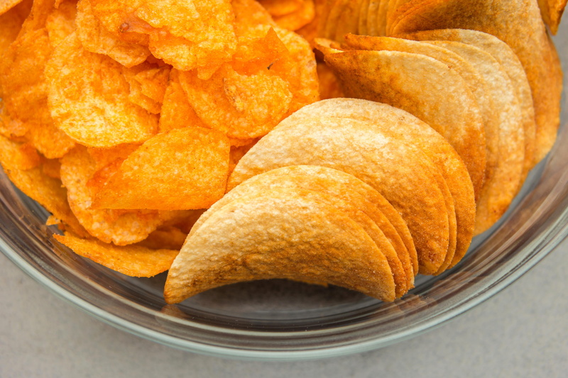 basket, container, junk food, salted, unhealthy Eating, Potato Chips, indoors, croissant, crispy, orange color, fried, no People, still life, potato, different