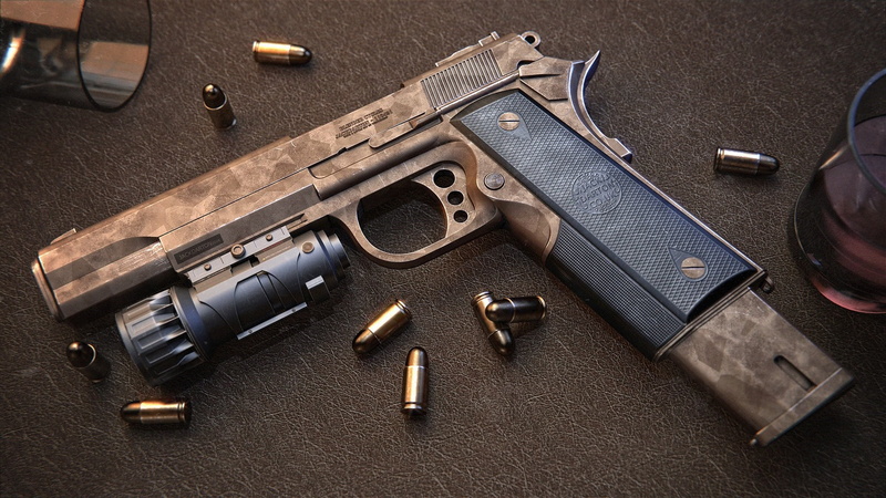 choice, law, close-up, work tool, trigger, 1080P, gun, metal, gun barrel, security, no people, aggression, ammunition, indoors, table, handgun, bullets