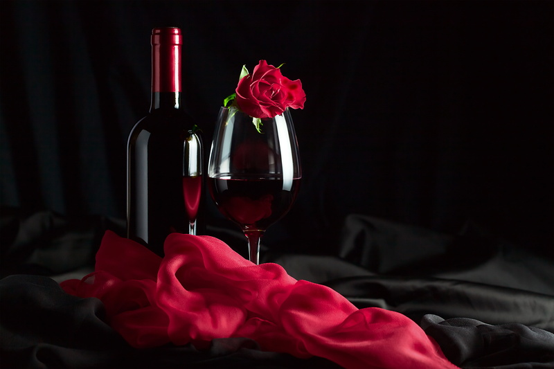 4K, rose, wine, fabric, red, glass