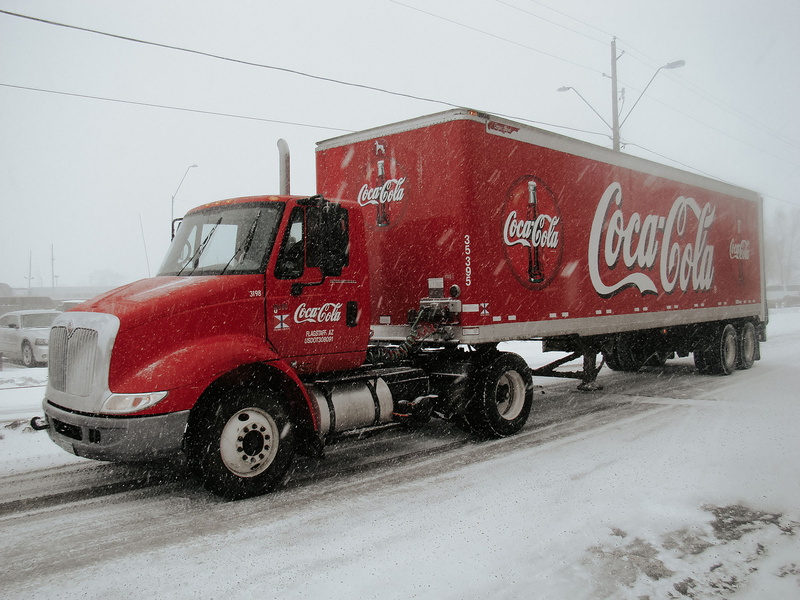shipping container, extreme weather, land vehicle, truck, road, winter, trailer truck, wheel, blizzard, red, snow, day, city, car, storm, 8K, tractor