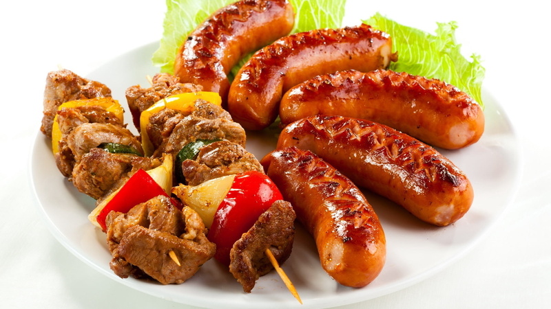 restaurant, barbecue, skewered, red, shish kebab, meat, healthy eating, ketchup, close-up, savory Sauce, no People, steak, crockery, lunch, pork, appetizer