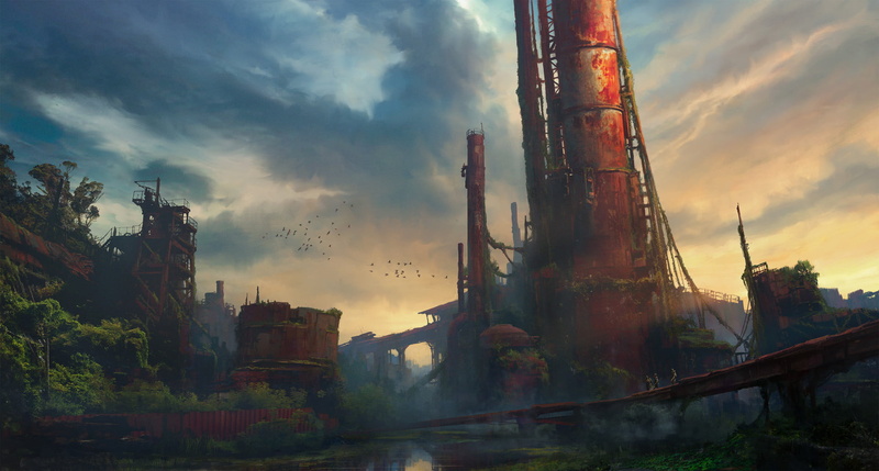 apocalyptic, lake, industrial, rust, bridge, sunset, factory, environment, ruins, 1080P