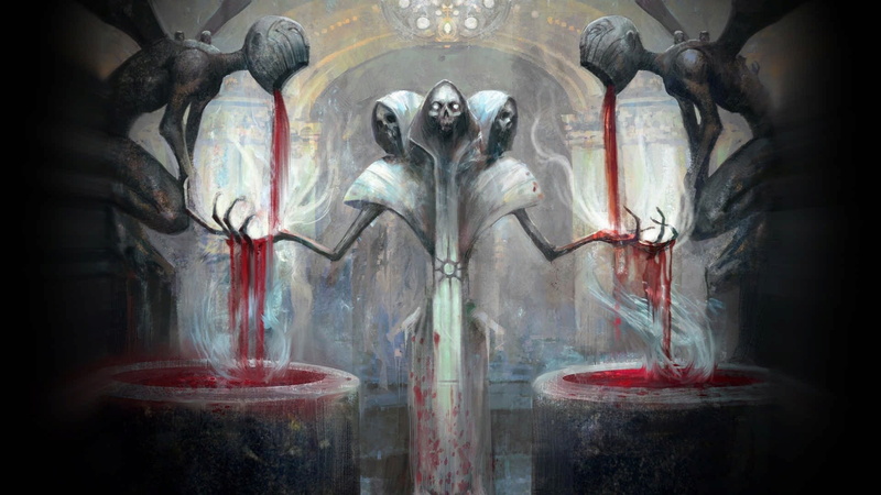 creepy, magic the gathering, Symmetry, death, devils, Fan Art, fantasy Art, Surreal, digital art, video games, blood, 1080P, skull, skeleton