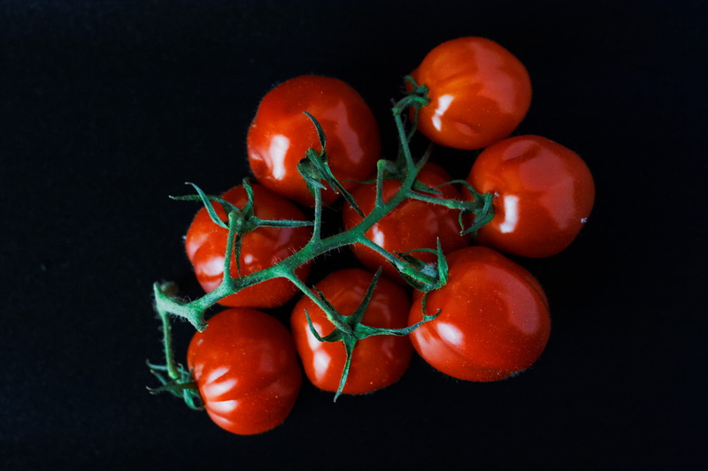 healthy Eating, organic, no people, tomatoes, tomato, black background, still life, nature, red, food, plant, freshness, vegetables, small group of objects