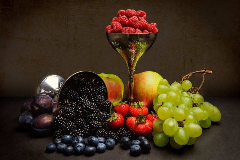 fruit, background, still life, apples, grapes, plum, berries, blueberries, BlackBerry, strawberry, raspberry, 1080P