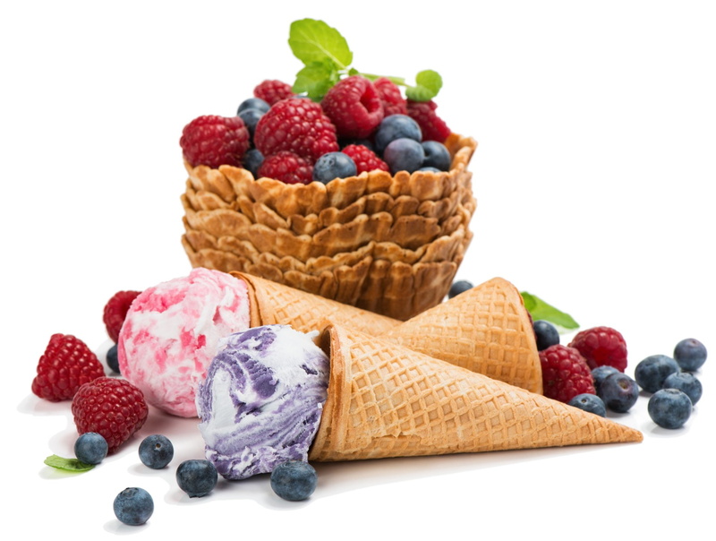 Still Life, 1080P, Raspberry, Ice Cream, Waffle Cone, Food, Berry, Blueberry, Fruit