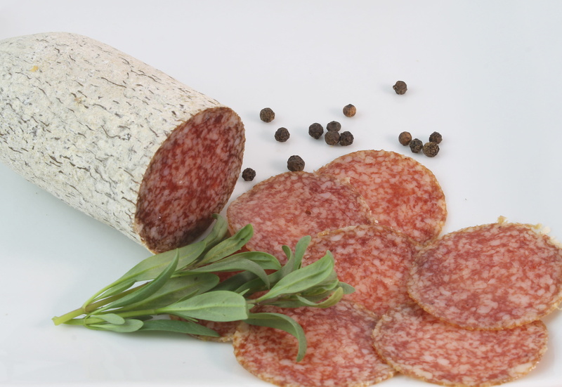4K, gourmet, white background, still life, food and drink, herb, leaf, wellbeing, sausage, studio shot, close-up, slice, freshness, pork, salami, indoors