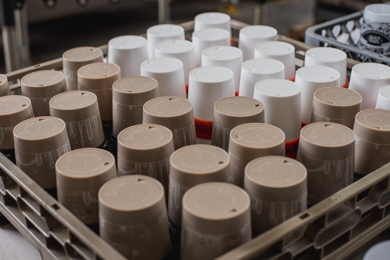 factory, coffee, focus on foreground, coffee cup, order, cosmetics, indoors, dishwashing, photo, arrangement, food processing plant, still life, gray, lipstick