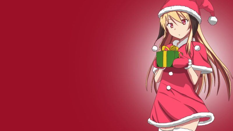 girls, adult, Christmas, character, yellow, haired, studio shot, standing, girl, teenager, Shiina Mashiro, indoors, fashion, females, colored background