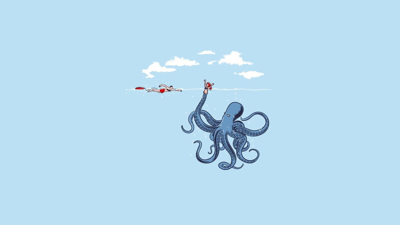 blue, octopus, 1920x1080, 1080P, funny, illustration