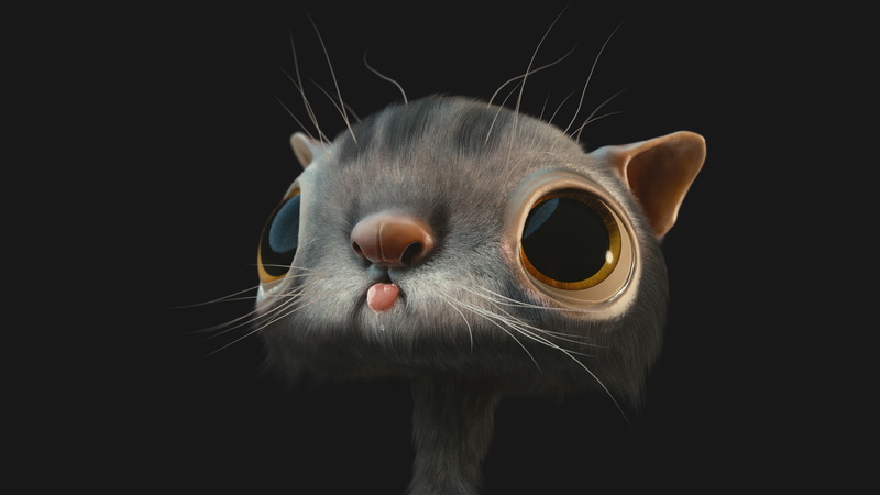 3d, cat, cute, big eyes, 4K, whiskers, cartoon