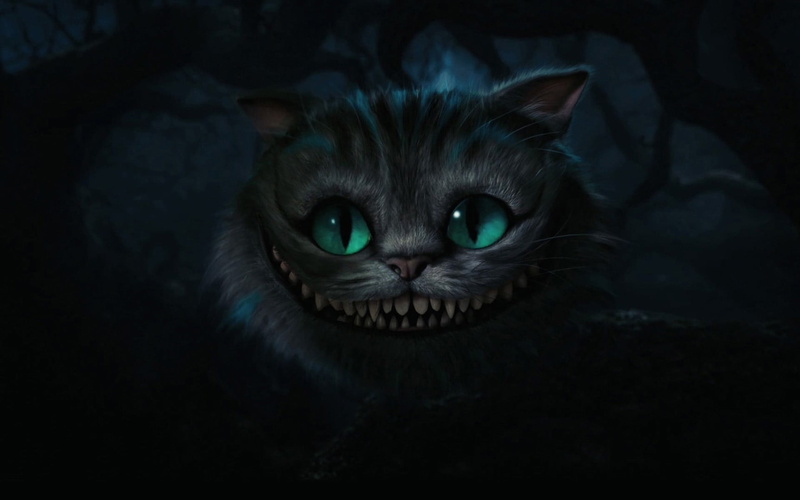 domestic cat, close-up, dark, pets, black background, whisker, indoors, Alice in Wonderland, feline, 1080P, animal eye, domestic, illustration, mammal