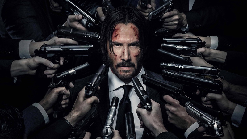 movies, holding, keanu reeves, 2017 movies, violence, crime, weapon, human hand, human body part, front view, aggression, males, beard, portrait, hand